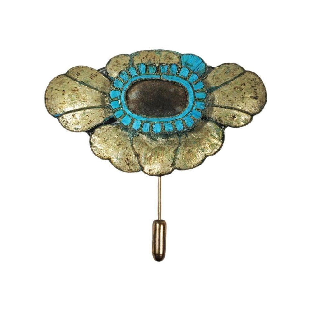 2.5" Qing Dynasty Kingfisher Feather Hair Pin Chinese Flower Silver Tian-tsui 點翠